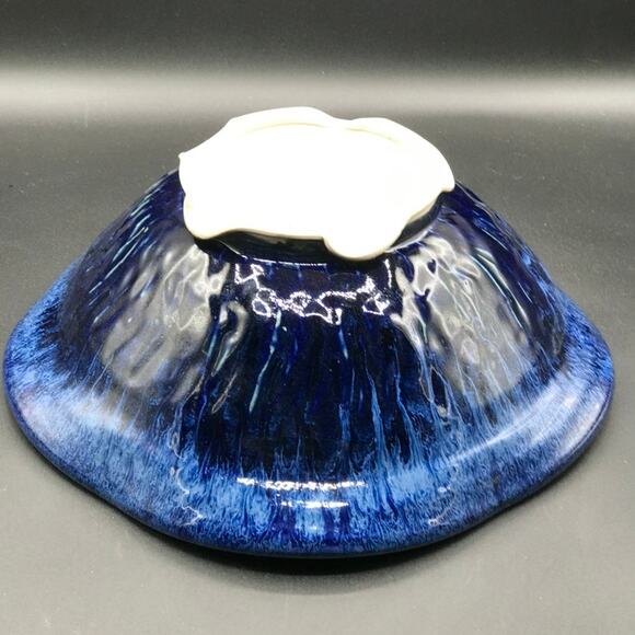 Vintage Large Handmade Studio Pottery Console Serving Bowl Abstract Blue Black - Picture 3 of 7